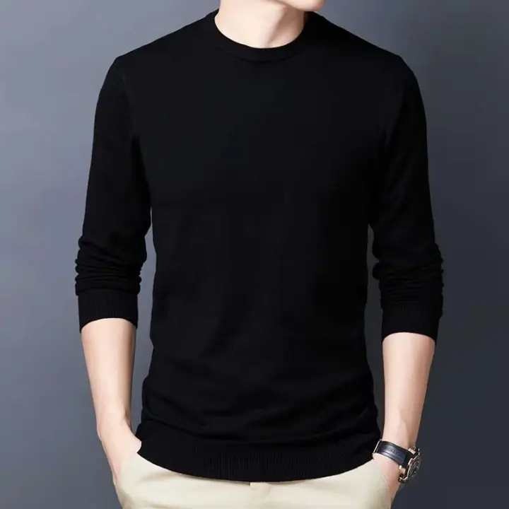 Jersey informal de manga larga con cuello redondo y parte inferior ajustada para hombre, suéter, suéter para hombre - 1