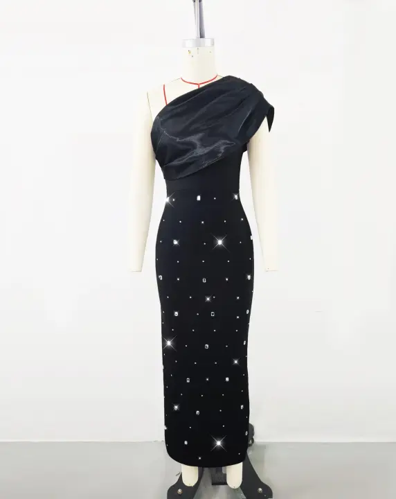 Elegante Vestido de Vendaje con Hombro Inclinado Diseño Distintivo de Alta Moda Francesa - 1