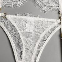 Lencería erótica, ropa interior sexy de encaje hueco, conjuntos exóticos transparentes, conjunto sensual de sujetador con aros y bragas con ligas - details 19