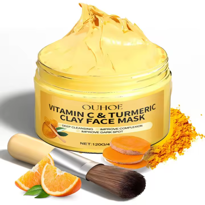 Mascarilla de arcilla con vitamina C y cúrcuma, limpieza Facial profunda, mejora las manchas oscuras, acné, cuidado hidratante de la piel, reafirma la piel, iguala el tono de la piel - 1
