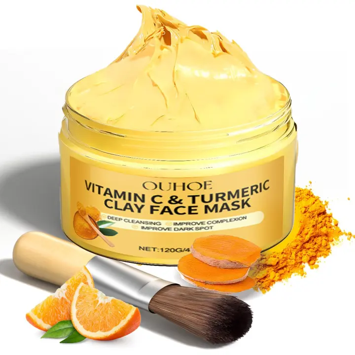 Mascarilla de arcilla con vitamina C y cúrcuma, limpieza Facial profunda, mejora las manchas oscuras, acné, cuidado hidratante de la piel, reafirma la piel, iguala el tono de la piel - 1