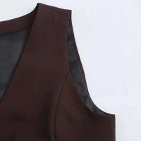 Willshela, chaqueta marrón de moda sin mangas con un solo pecho, chaleco retro con cuello en V, chaleco de oficina para mujer - details 4