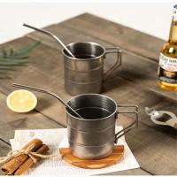 Taza de cerveza de acero inoxidable 304 de estilo industrial, bebida fría estilo camping al aire libre, taza de alta estética - details 1