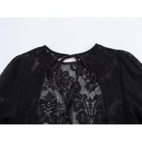 OUWU- Vestido de manga larga de trompeta sin espalda con cuello redondo estilo europeo y americano, vestido pequeño negro de encaje sexy para chica caliente. - details 5