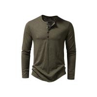 Camisa De Algodón Para Hombre Con Botones Cuello Henley Manga Larga Casual Color Sólido Moda Camisetas Transpirable Ligera Y De Wicking De Humedad - details 13
