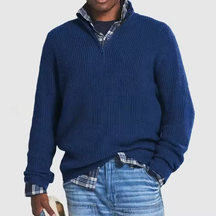 Suéter de cuello alto con cremallera para hombre, suéter suelto informal de negocios, otoño e invierno, nuevo - 1