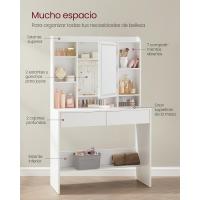 Tocador con Luces LED con Brillo Ajustable, Mesa de Maquillaje con Espejo, Espacioso, Estantes Ajustables, 2 Cajones, Mesa de Maquillaje, Blanco Nube - details 9
