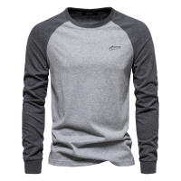 AIOPESON-camisetas de manga larga para hombre, 100% algodón, cuello redondo, informal, Primavera, Diseñador - details 6
