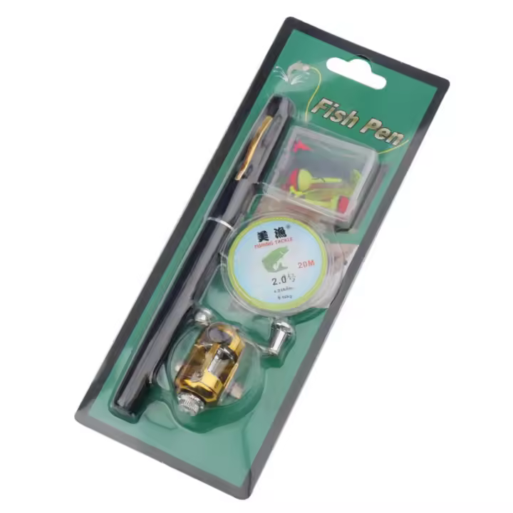 Caña de pescar de bolsillo telescópica con forma de bolígrafo, carrete de carbono, Mini caña de pescar de aleación de aluminio, Kit de caña de pescar plegable de 1M para lago - 1