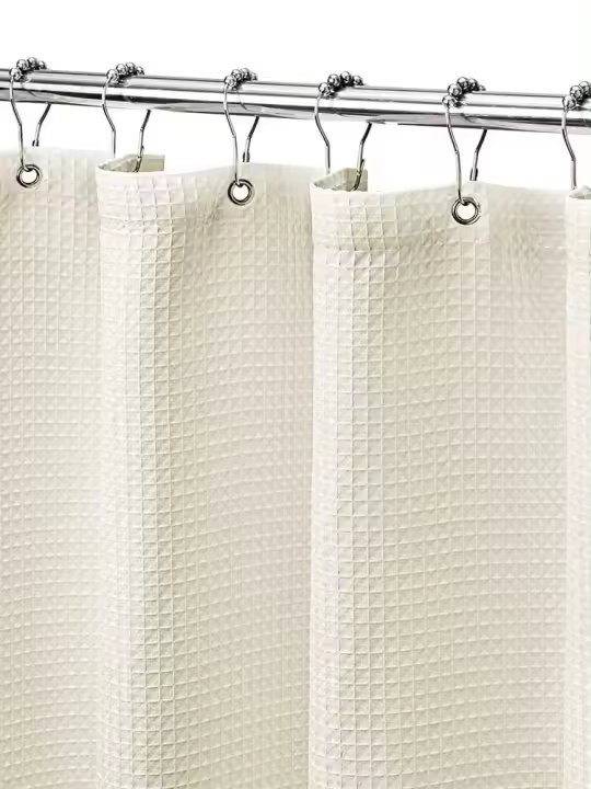 Cortina de ducha de tela blanca para baño, tejido de gofres mate para Hotel, diseño cuadrado de agua x 72 "para Decoración - 1