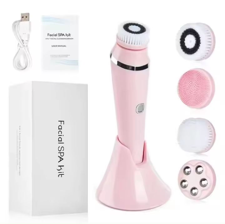 Cepillo de limpieza Facial eléctrico 4 en 1, dispositivo de limpieza Facial recargable giratorio sónico resistente al agua, limpiador de poros, herramienta de cuidado de la piel - 1