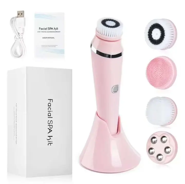 Cepillo de limpieza Facial eléctrico 4 en 1, dispositivo de limpieza Facial recargable giratorio sónico resistente al agua, limpiador de poros, herramienta de cuidado de la piel - 1