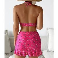 Conjunto de bikini de corte bajo para mujer, traje de baño de tres piezas con falda con volantes - details 18