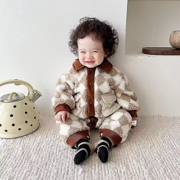 Monos de Bebé de Vellón con Diseño de Doble Abotonadura Traje de Nieve para Niños Pequeños con Bolsillos Laterales - 1