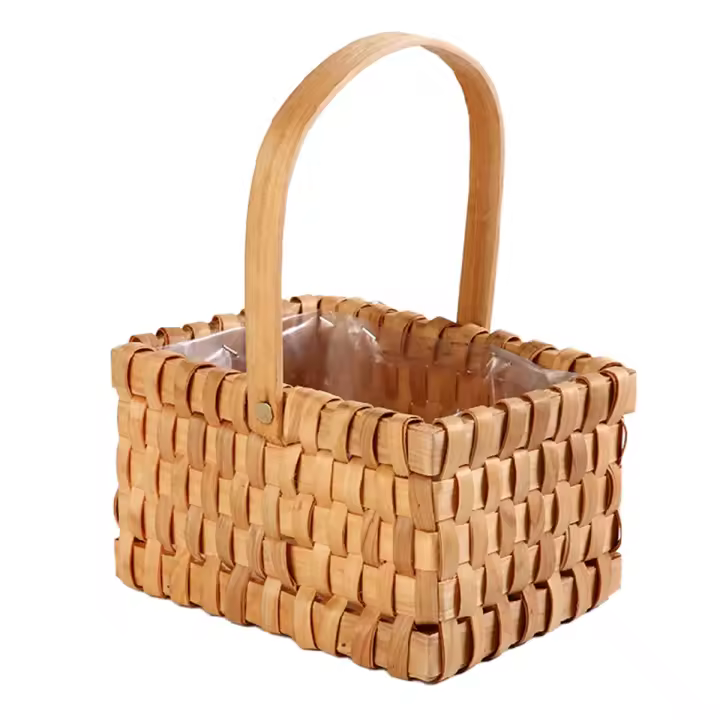 Cesta de flores tejida a mano, cesta de Picnic, cesta de almacenamiento de madera, cesta tejida a mano Natural - 1