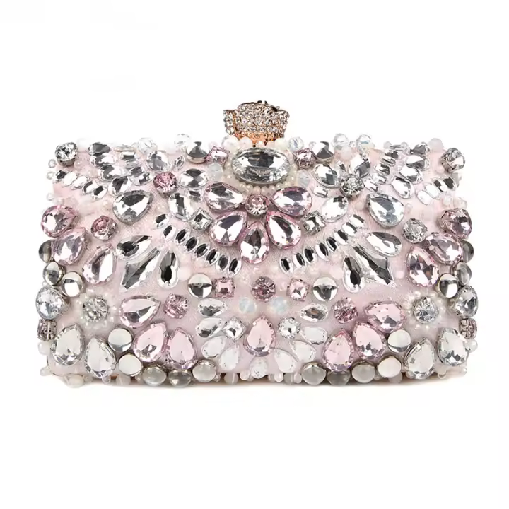Bolso de mano con cadena y diamantes de imitación para mujer, Cartera de noche para boda y fiesta - 1