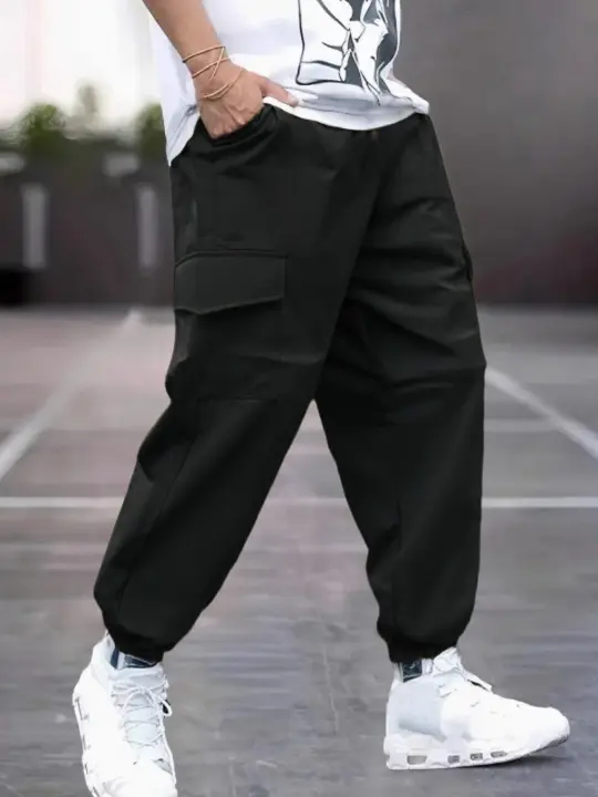 Pantalones de hombre de talla grande para las cuatro estaciones con múltiples bolsillos, diseñados en tejido de sarga, ideales para salidas informales. - 1