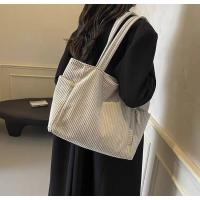Bolso informal de pana con cierre de cremallera, ligero y de gran capacidad, correa fija para el hombro, bolso de viaje diario de Color sólido - details 5
