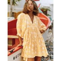 Vestido corto de vacaciones de playa de rayón informal suelto con lazo floral para mujer de moda de verano - details 61