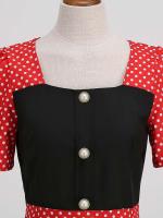 Vestido midi elegante de fiesta con estampado de lunares, manga corta y línea A, informal para verano, para mujer. - details 4