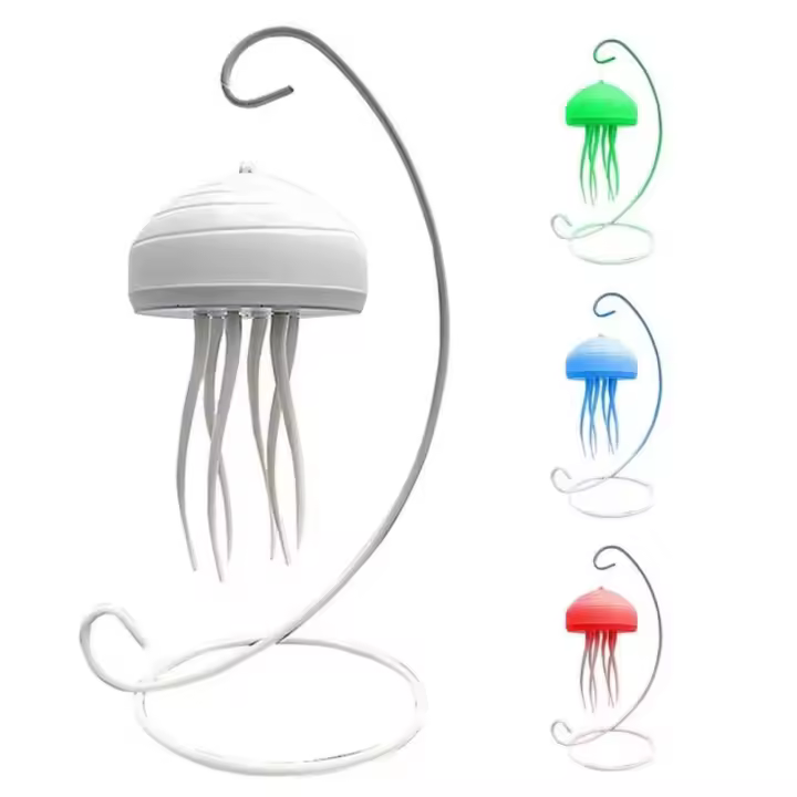 Luz nocturna flotante colgante de medusas con soporte, lámpara de mesa LED dinámica de brillo suave, decorativa y realista - 1