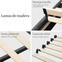 Tapizado en terciopelo Cama de matrimonio con cabecera ajustable en altura Marco de cama Soporte con listones de madera 160 × 200 cm Beige - details 33