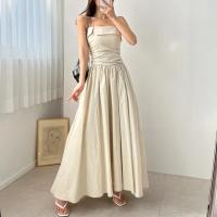 Vestido de tirantes de verano para mujer, falda acampanada plisada de cintura alta, vestido largo coreano Sle Pure Desire, cuello cuadrado, viaje dividido - details 9