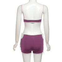 BUNO-Conjunto informal de 2 piezas para mujer, chándal, camisola con ribete blanco + pantalón corto de vendaje lateral, ropa de calle deportiva elástica a juego - details 10