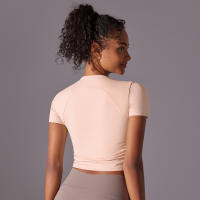 Hamidou-camisetas deportivas ajustadas de manga corta para mujer, Tops atléticos de color sólido para entrenamiento, gimnasio, correr, ropa deportiva - details 1