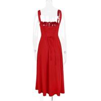 Vestido Midi bohemio de verano con tirantes finos y abertura en el muslo, vestido con lazo en la parte delantera, estampado liso, sin mangas, Vintage, vestidos de playa - details 24