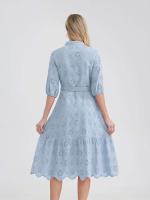 Marwin-Vestido de algodón con agujeros para mujer, Vestido informal de cintura alta con volantes y cuello en V, con volantes - details 8