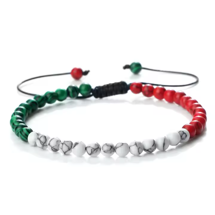 Pulsera de Piedra Natural de 4mm Diseño de Bandera Nacional Joyería de Pareja - 1