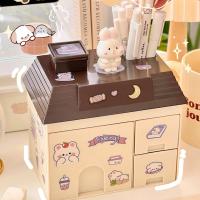 Bonito soporte desmontable para bolígrafos de casa pequeña, caja de almacenamiento de escritorio Kawaii de plástico, contenedor de artículos diversos para escritorio, maquillaje - details 10