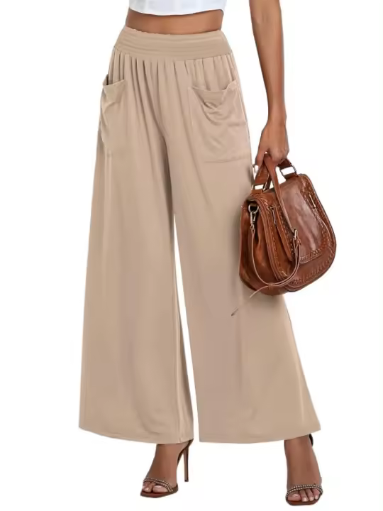 Pantalones de verano para mujer con cintura elástica, bolsillos, estilo chic y elegante - 1