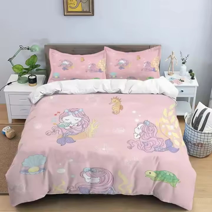 Juego de Ropa de Cama de Animales de Dibujos Animados Rosa HD Tamaño de Cama Doble para Niña y Niño - 1