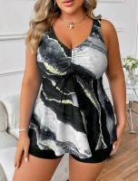 Conjunto de traje de baño de talla grande 2025, traje de baño de dos piezas con falda de cintura alta para mujer con control de barriga para vacaciones en la playa, 4XL - details 20