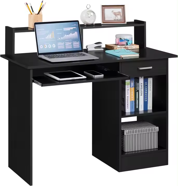 Mesa de Escritorio Blanca Espacio de Almacenamiento con Soporte de Monitor - 1