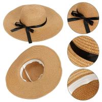 Gorras de playa para mujer, gorro de paja con lazo grande y ancho para verano, sombrero para el sol - details 3
