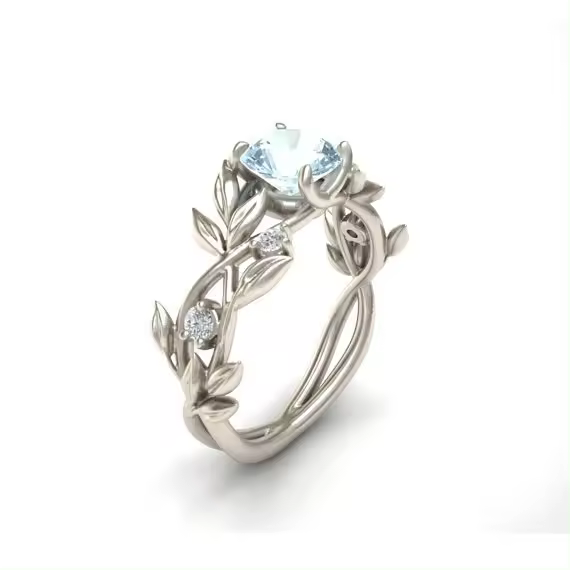 Joyería en Oferta Anillo de Compromiso Princesa Hoja de Olivo Joyería de Zirconia Azul - 1