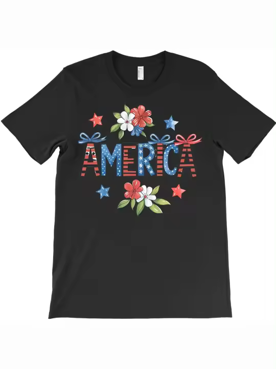 Camiseta de celebración floral patriótica, regalo para papá, manga corta con cuello redondo suave y cómoda - 1