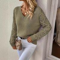 Suéteres de punto para mujer, jerseys informales sueltos con cuello en v, prendas de punto de moda de otoño - details 2