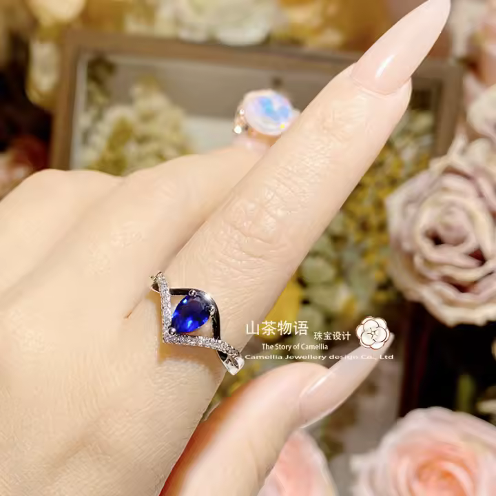 Anillo de Gota Geométrica Azul Plateado Estilo Retro Simple para Mujeres - 1
