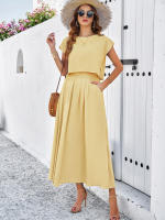 Conjunto de falda y top sin mangas de color sólido, elegante e informal para mujer, primavera verano - details 12