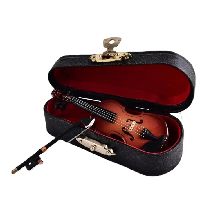 Colección de instrumentos musicales de madera, adornos decorativos, Mini violín caliente con soporte, modelo en miniatura, regalos de decoración, 8cm - 1
