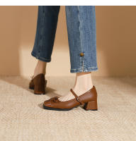 Zapatos individuales de tacón grueso cosidos con lazo de nuevo estilo, zapatos de mujer de tacón medio. - details 23