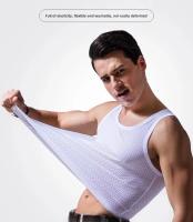 Chaleco de malla de seda de hielo para hombre, ropa interior de malla hueca de verano, camiseta deportiva fina de talla grande sin mangas, informal de moda - details 4