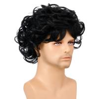 Peluca corta natural marrón de 10 pulgadas, fibra resistente al calor, cosplay retro, peluca sintética ondulada y rizada, cabello esponjoso y atractivo para hombres jóvenes - details 8