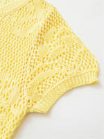 Novedad de Verano Blusa Informal con Flores para Mujer Cuello Redondo, Manga Corta, Cruza con Puntos y Huecos - details 4