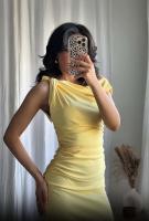 Elegante Vestido Amarillo con Pliegues Cuello Redondo, Ajuste Delgado, Sin Mangas, Ropa de Verano para Mujeres - details 3