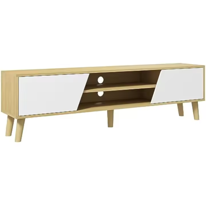 Mueble TV Mueble de Salón Mesa para TV con 2 Puertas 2 Estantes y 5 Patas de Madera para Televisores de hasta 65 Pulgadas, Montaje en suelo, 150x30x42 cm Roble - 1